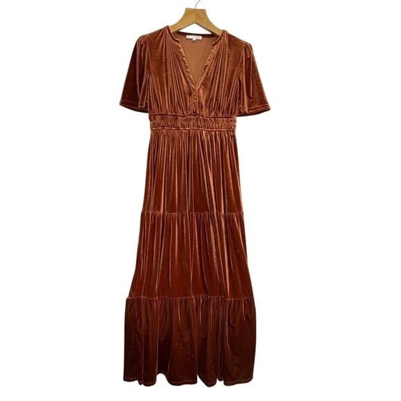 BALTIC Born Artemis Velvet Tiered Maxi Dress Dark Spice RUST BRONZE Boho XL - Picture 3 of 11